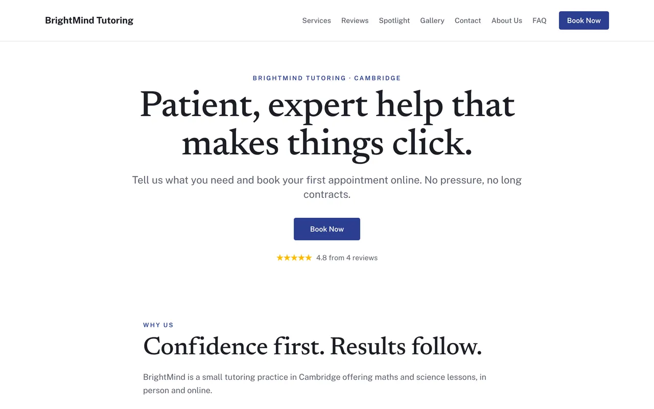 BrightMind Tutoring website