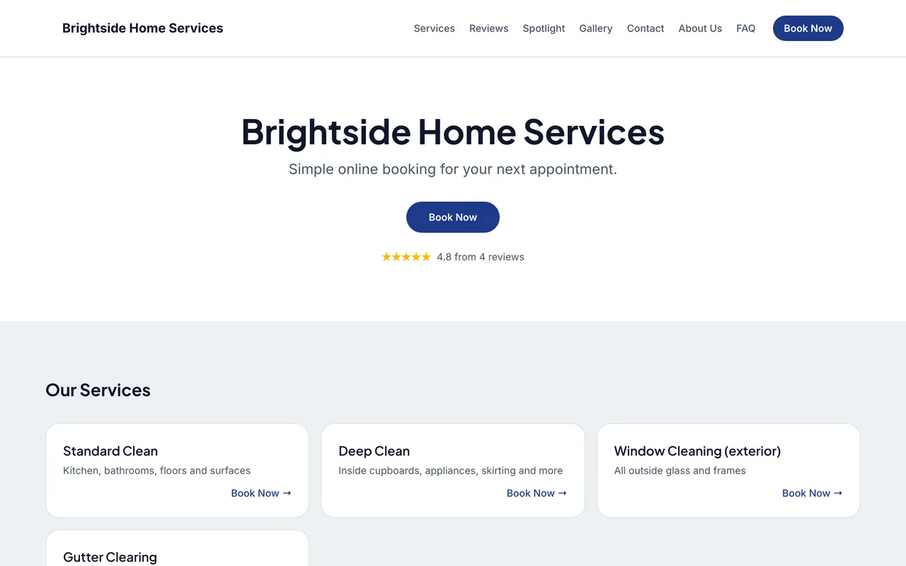 Brightside Home Services website
