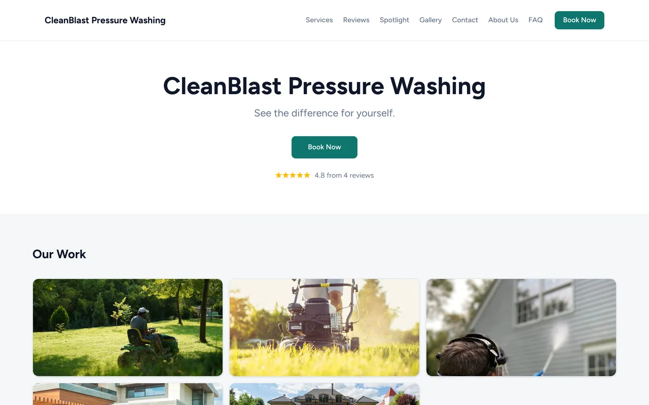 CleanBlast Pressure Washing website