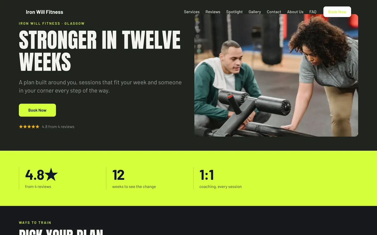 Iron Will Fitness website