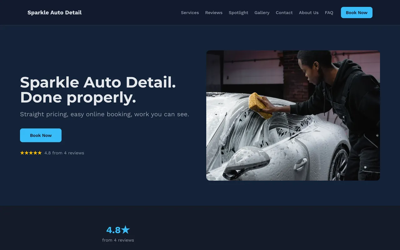 Sparkle Auto Detail website